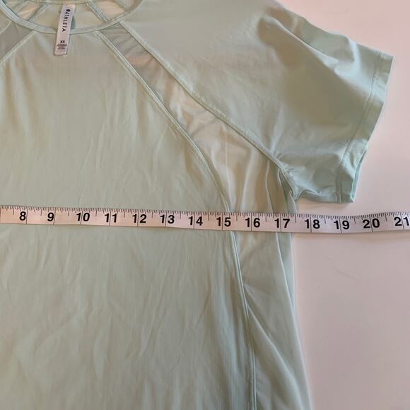 Athleta Crew Neck Top Women XS Blue Sheer Side Panels Short Sleeves Ultra Light - Picture 8 of 8